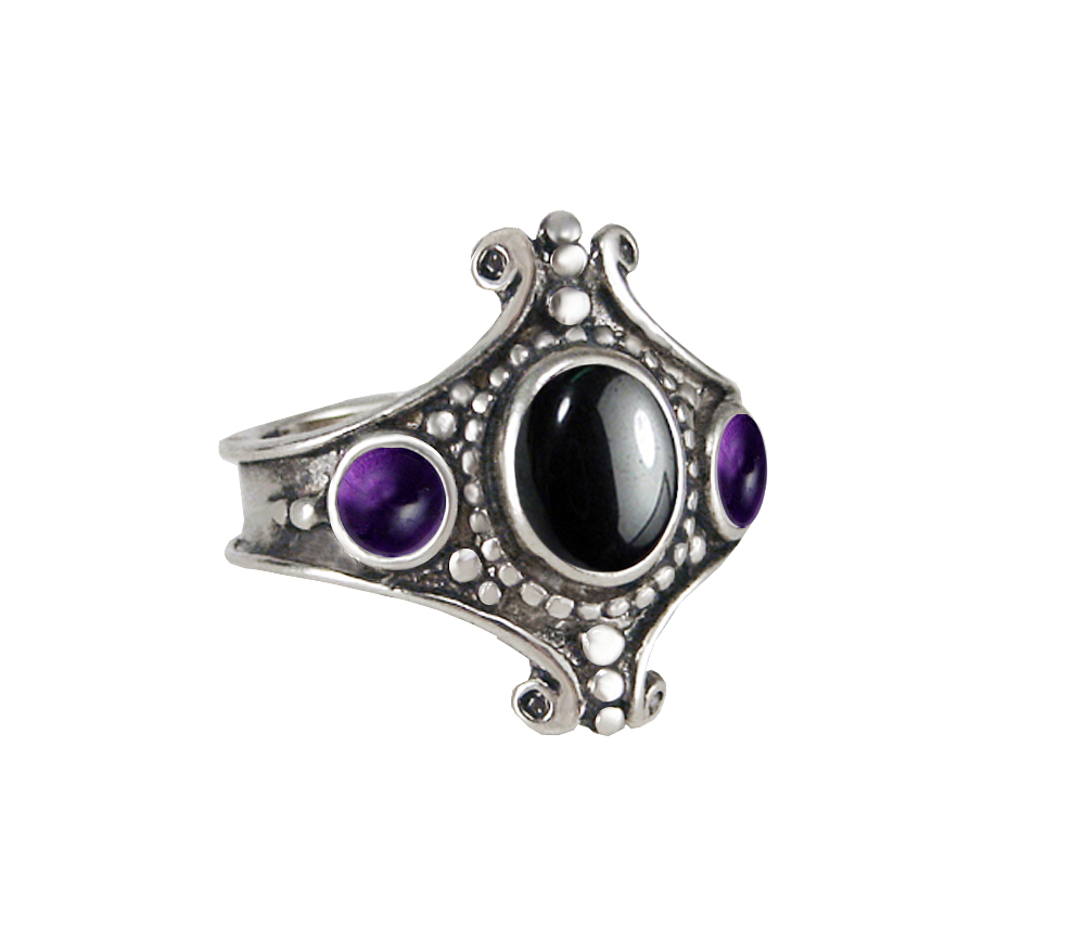 Sterling Silver Imperial Ring With Hematite And Amethyst Size 7